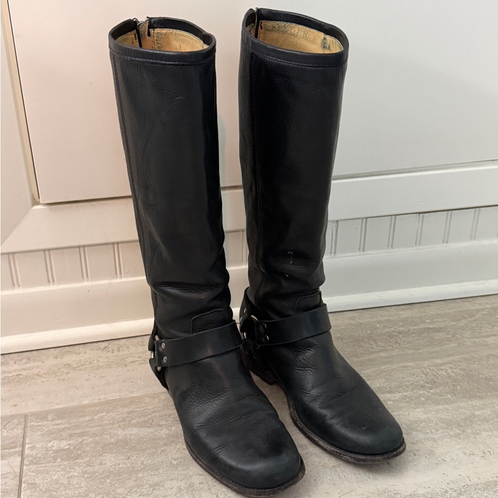 Frye Black Leather Motorcycle Boots